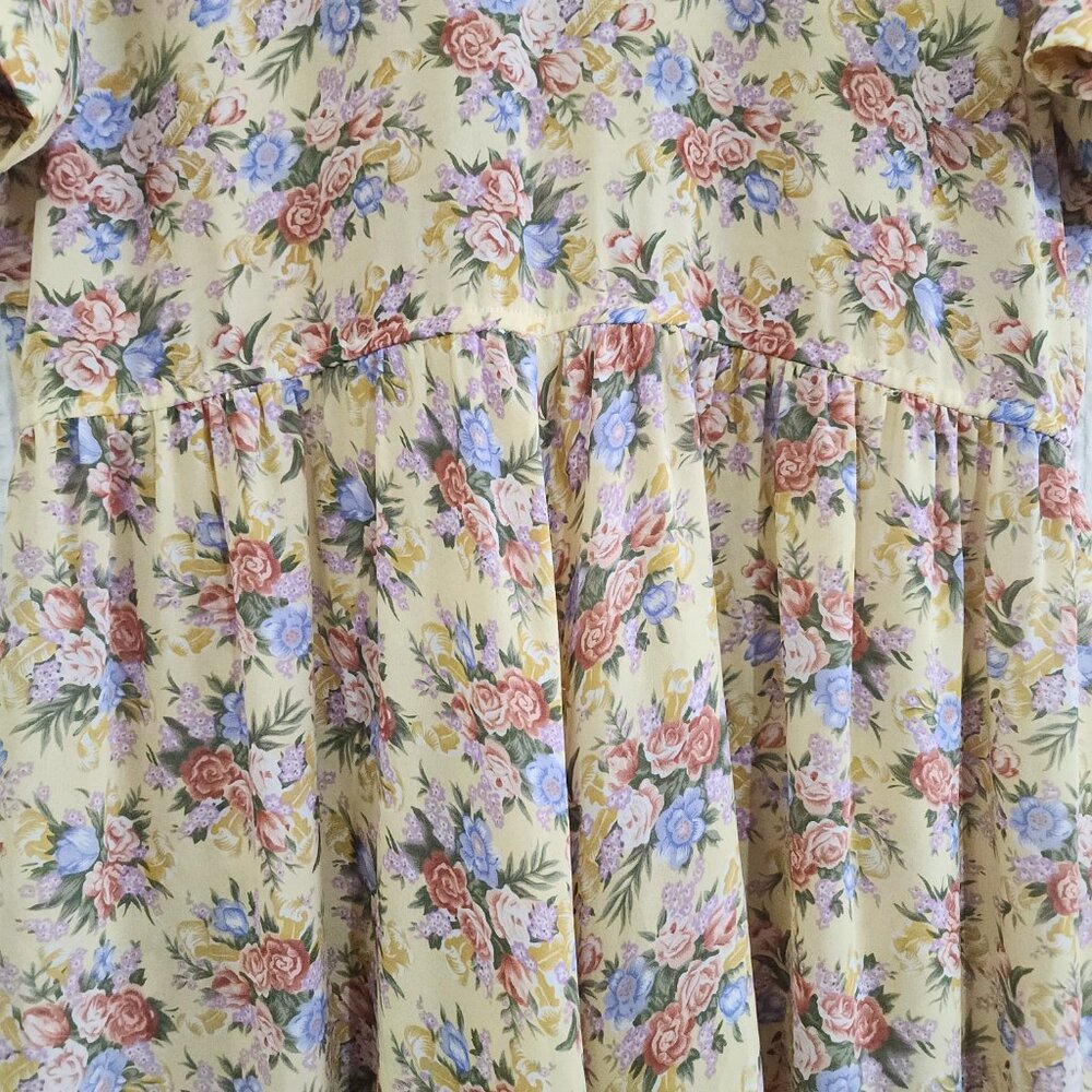 Vintage Leslie Fay Yellow Floral Prairie Cottagecore Midi Dress Size 18 (XL Fit) - Picture 5 of 16